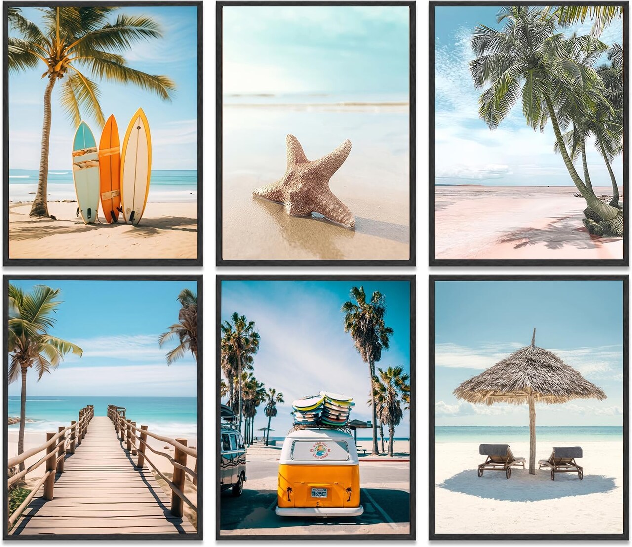 Blue Coast Surfboard Wall Art Beach Aesthetic Wall Decor College Style Beach Scenery Painting Picture Print Seascape Theme Poster Suitable for Living Room Dining Room Study Corridor Frameless 8x10 In